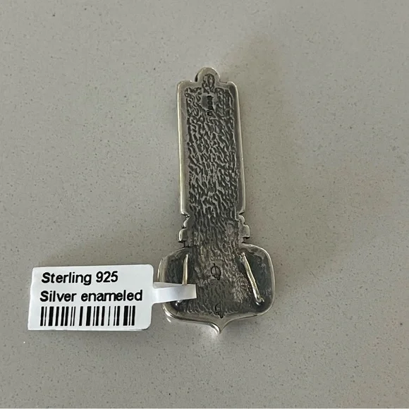 Unique pink & green enameled sterling silver 925 pendant - Picture 8 of 10